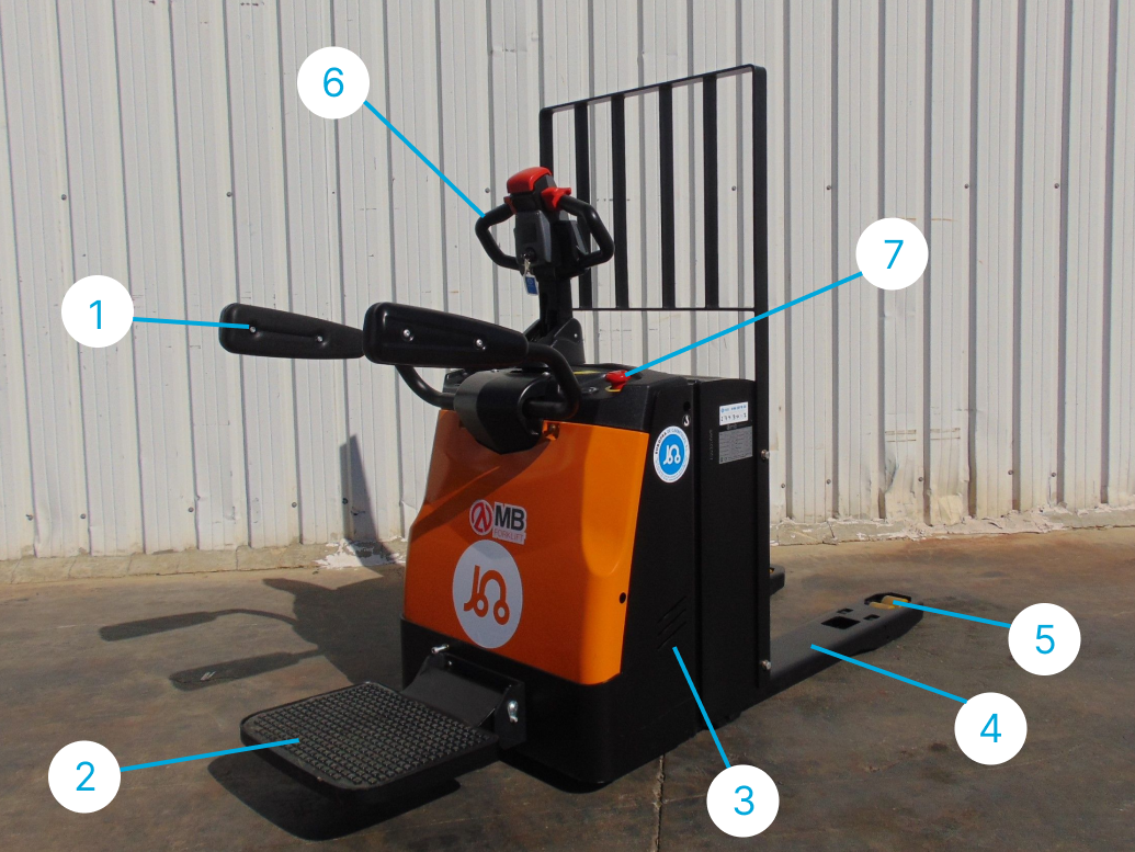 partes de una transpaleta eléctrica con plataforma